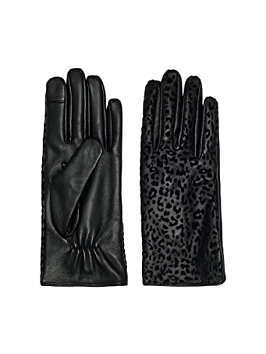 ONLY Women's ONLJANICE Leather Gloves Acc rękawiczki, Black/Detail:Leo Flock, ONE Size, Black/Szczegóły: leo Flock, Rozmiar Uniwersalny