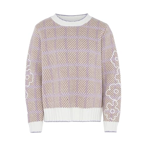 Fenia Damski sweter z rękawami z dzianiny z kwiatowym wzorem w kontrastowym kolorze szarobrązowym rozmiar M/L, szarobrązowy, M