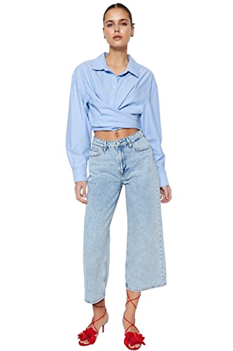 Trendyol Damskie spodnie jeansowe z wysokim stanem, szerokie nogawki, Culotte, Jasnoniebieski, 64