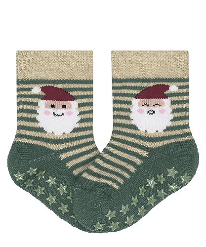 FALKE Unisex skarpetki dziecięce Santa Stripes bawełniane antypoślizgowe wypustki 1 para, zielone (Dark Jade 7248), 80-92, zielony (Dark Jade 7248)