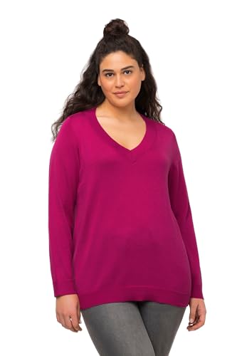 Ulla Popken Damski sweter z dekoltem w serek, długi rękaw, miękki sweter z delikatnej dzianiny, Jasna Erika, 50/52