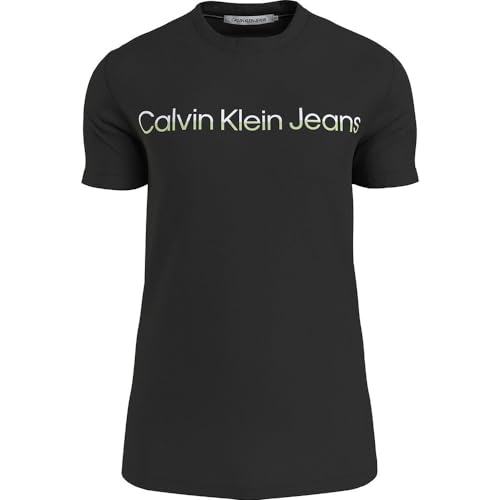 Calvin Klein Jeans Męska koszulka z mieszanym logo instytucjonalnym S/S dzianinowe topy, Ck czarny, M