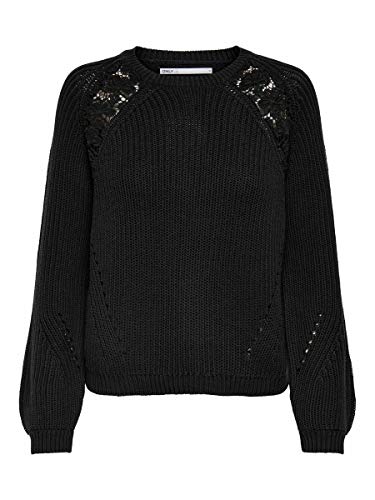 ONLY Onlmagge Life L/S Lace KNT Noos sweter damski, Czarny/szczegóły: dtm Lace, XL