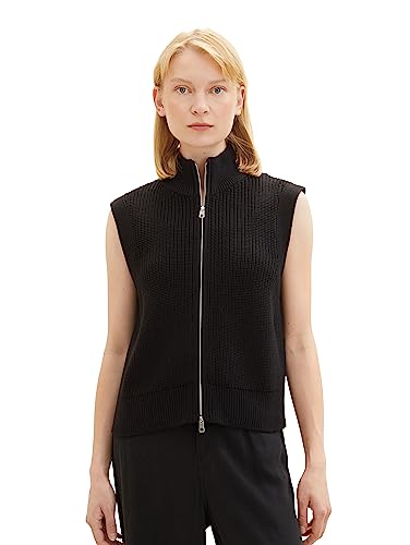 TOM TAILOR Denimowa damska kamizelka z kardiganem typu troyer, 14482-głęboka czerń, XL