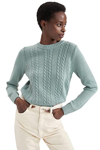 DeFacto Sweter normalny krój dla kobiet – sweter z golfem na topy damskie (miętowy, XXL), miętowy, XXL