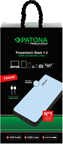 Powerbank Patona Stark 1.0 z 2 zintegrowanymi kablami ładującymi USB-C, Lightning/9991 -  Raty