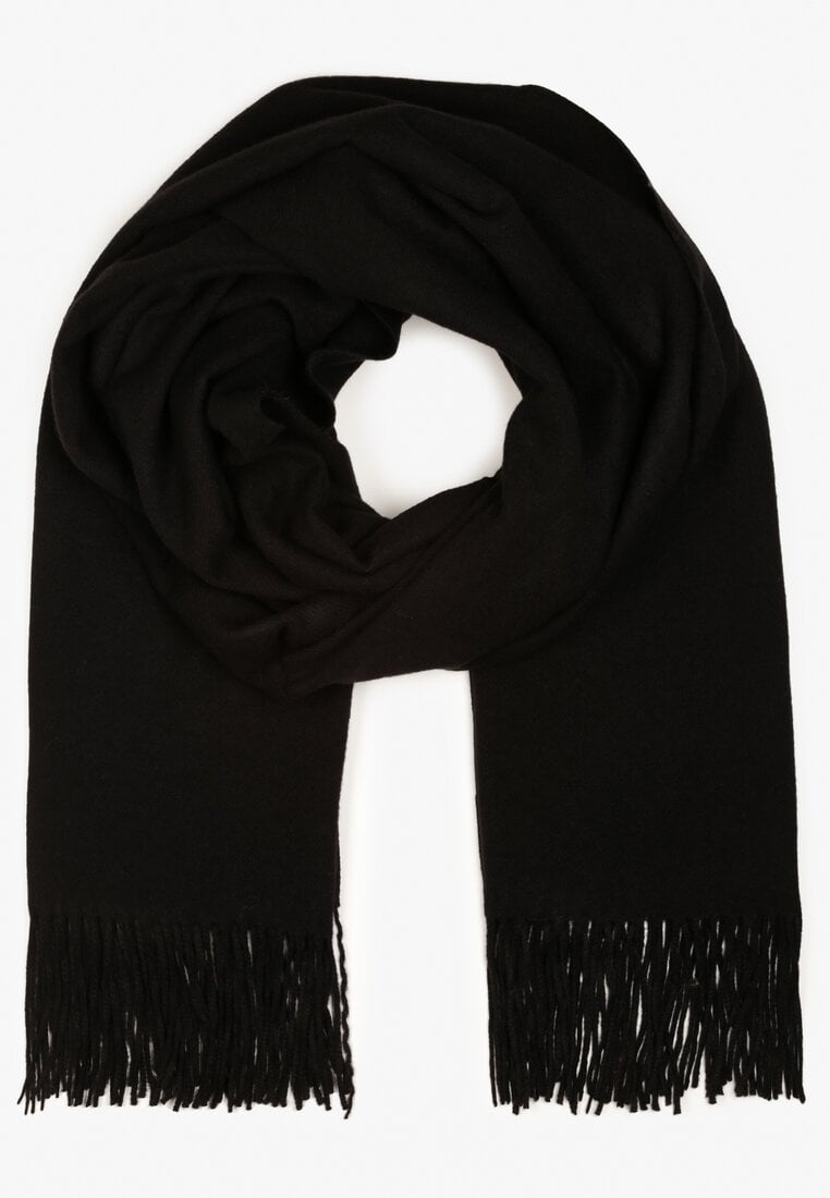 Czarny Szalik Wykończony Frędzlami z Tkaniny Valleria