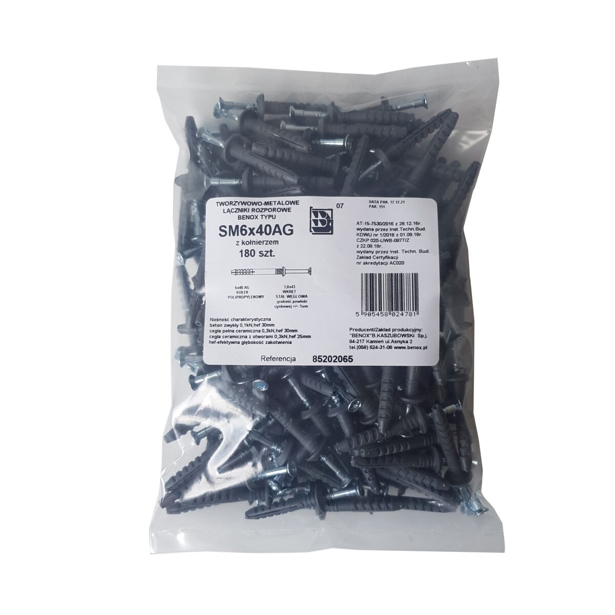 Kołek do szybkiego montażu 6 x 40 mm 100 szt.