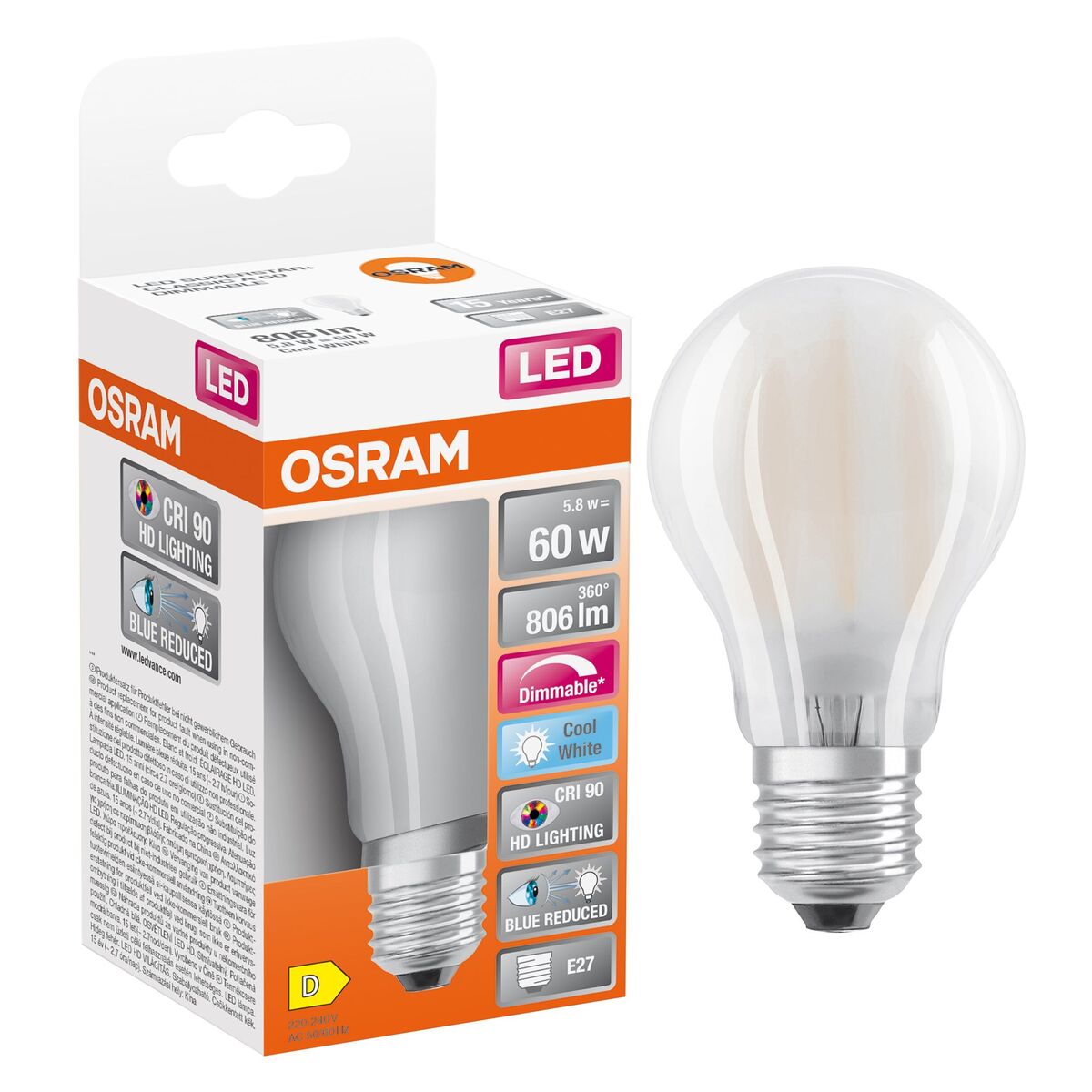 Żarówka LED E27 5,8 W 806 lm Neutralna biel Osram