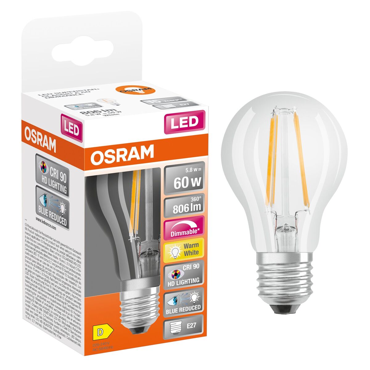 Żarówka LED E27 5,8 W 806 lm Ciepła biel Osram