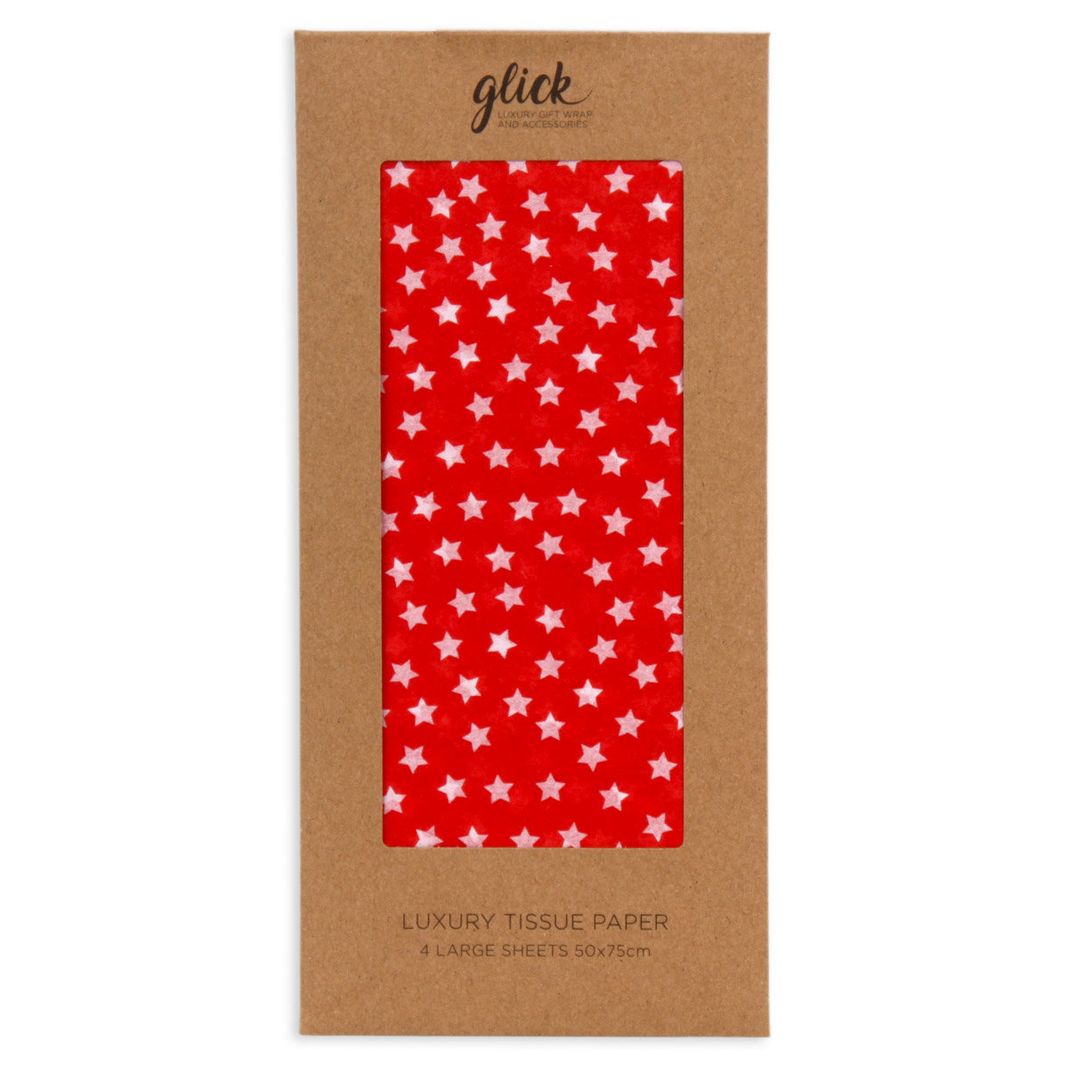 Glick, Bibułka Tissue Stars Red, 50x75 cm, 4 arkusze