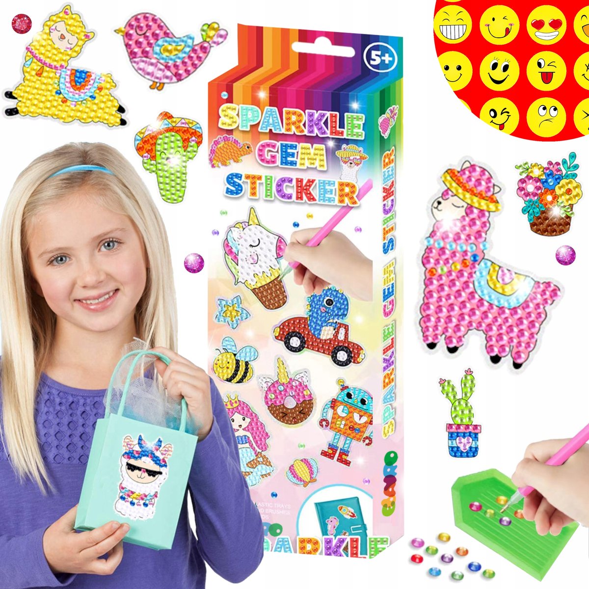 ZESTAW DO MOZAIKI HAFTU KOLOROWE DIAMENTY+ NAKLEJKI MOTYWUJĄCE DZIECI