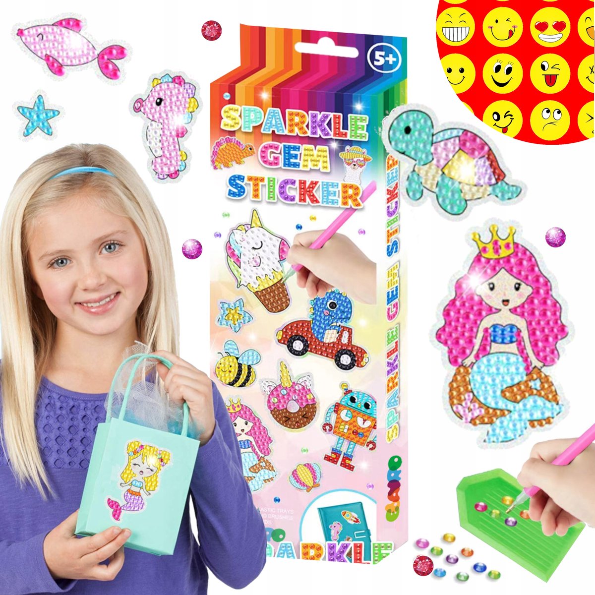 ZESTAW DIY DIAMOND PAINTING MALOWANIE DIAMENTAMI HAFT + NAKLEJKI EMOJI