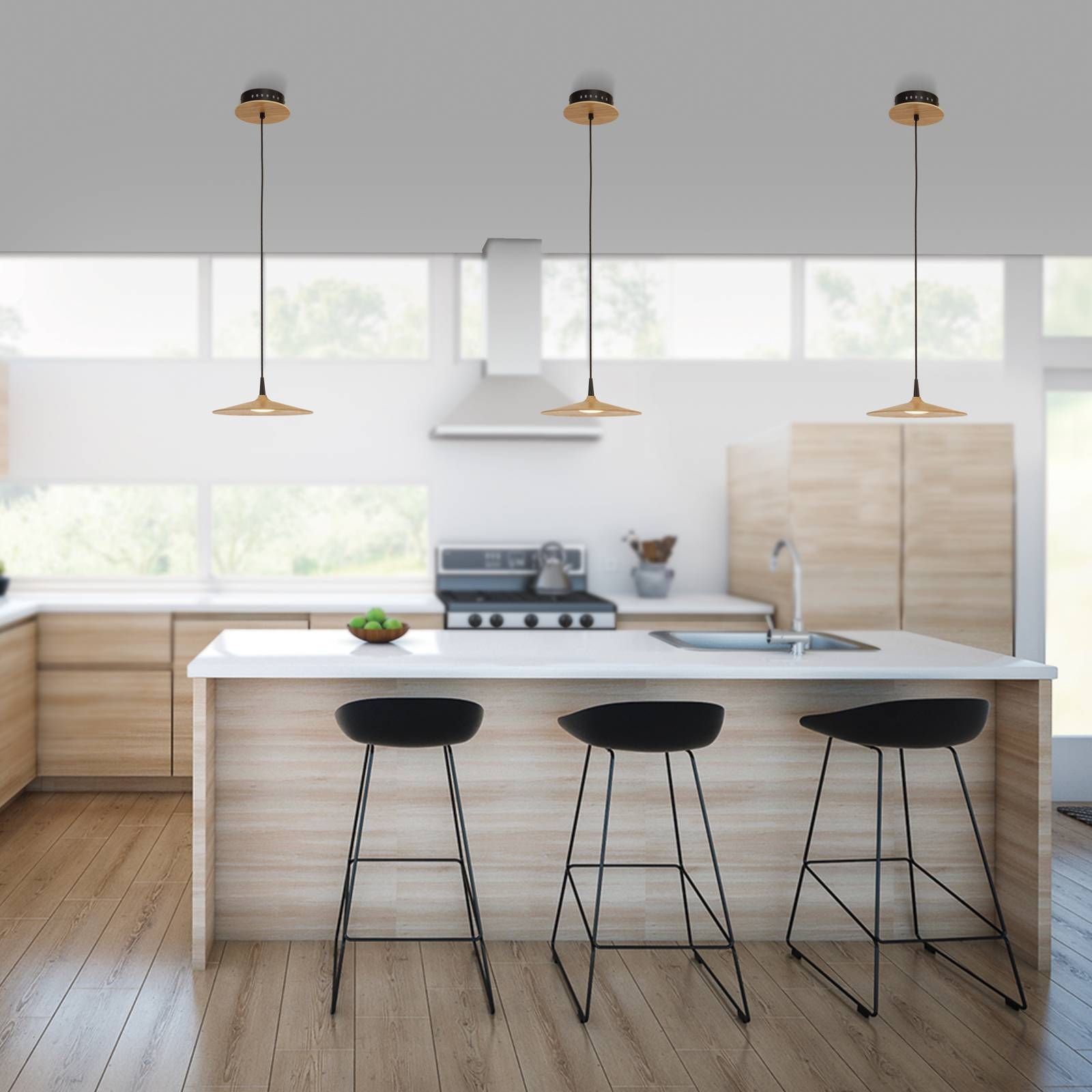 Zambelis Żyrandol LED 19150 jasny drewniany klosz Ø 25 cm