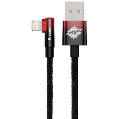 Baseus MVP 2 Elbow kątowy kabel przewód z bocznym wtykiem USB / Lightning 1m 2.4A czerwony (CAVP000020)