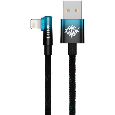 Baseus MVP 2 Elbow kątowy kabel przewód z bocznym wtykiem USB / Lightning 2m 2.4A niebieski (CAVP000121)