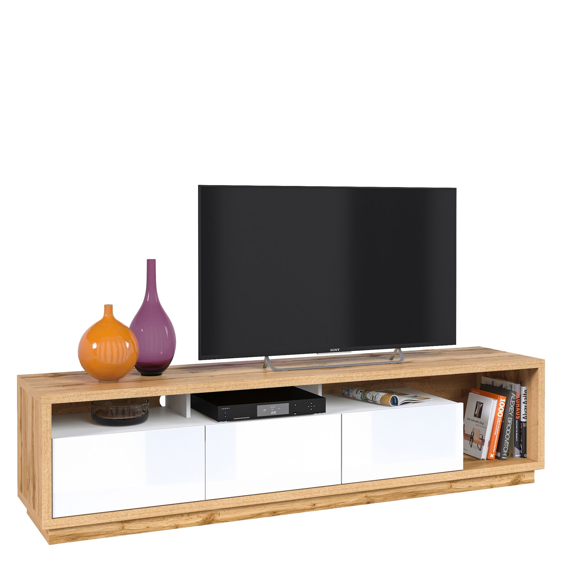 Szafka RTV TYP-40 Celine Helvetia Wieruszów Biały Mat / Dąb Wotan / Biały Połysk