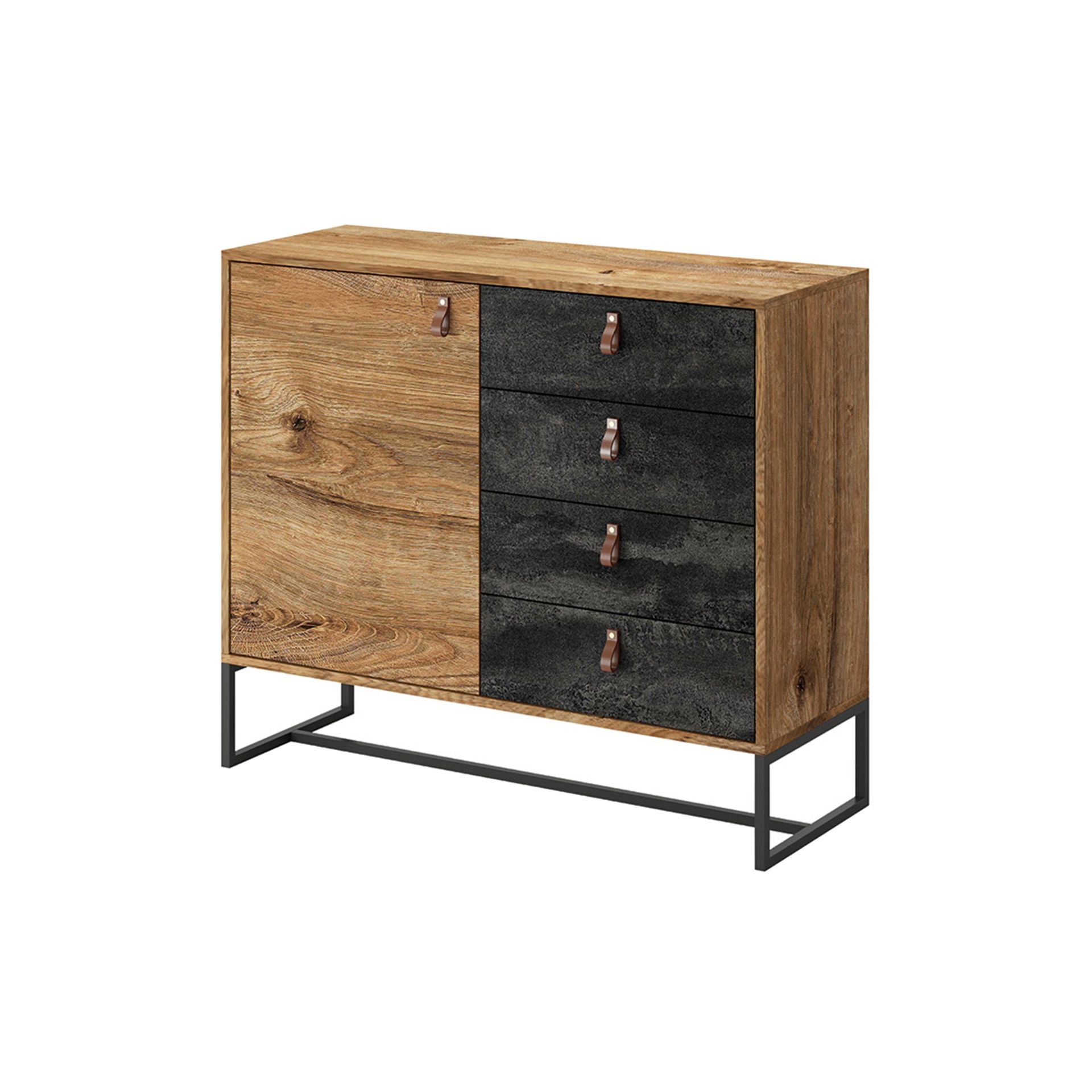 Komoda DK103 Dark Piaski Meble Dąb Ribbeck, Czarny Kamień