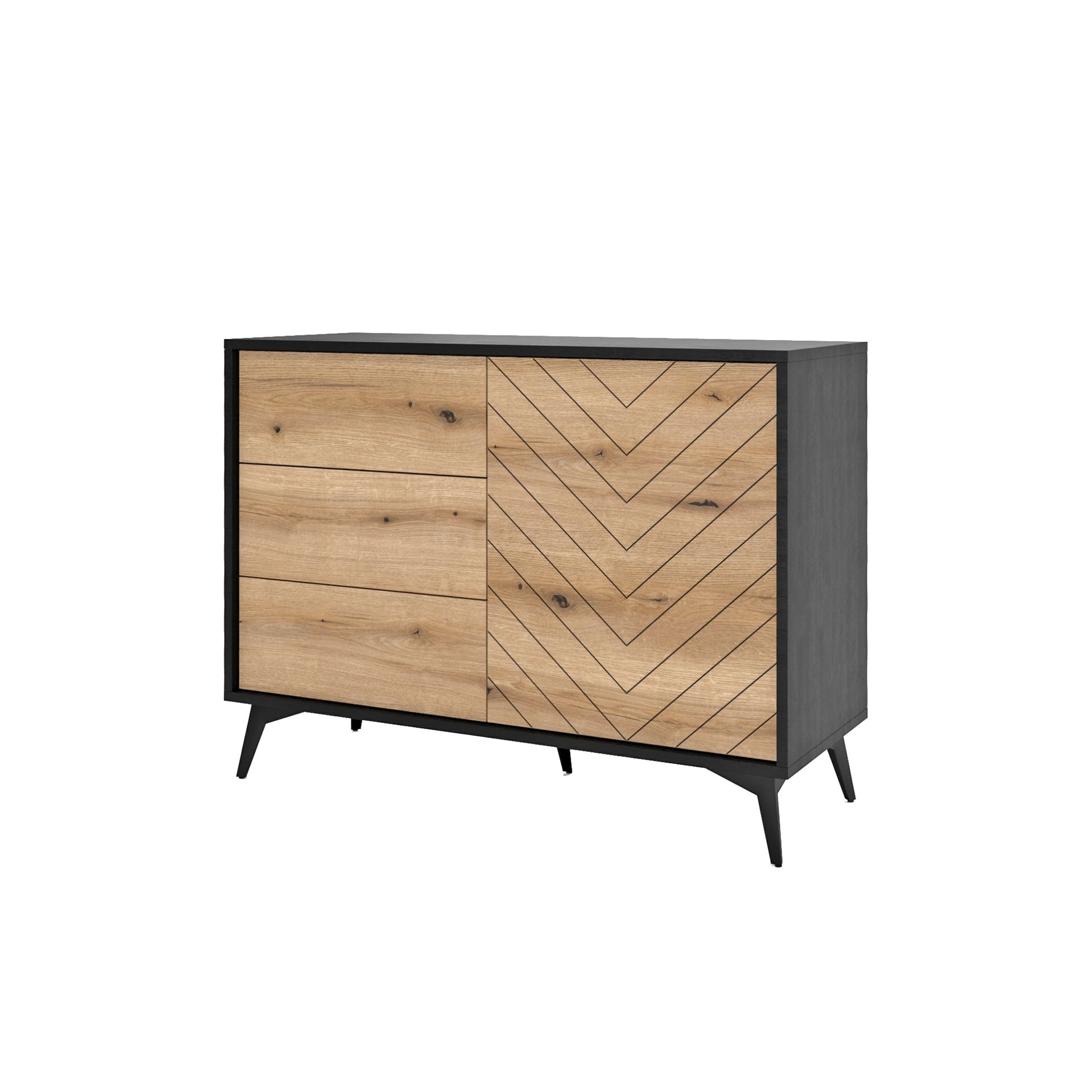 Komoda KSZ104 Diamond Piaski Meble Dąb Evoke, Czarna Struktura