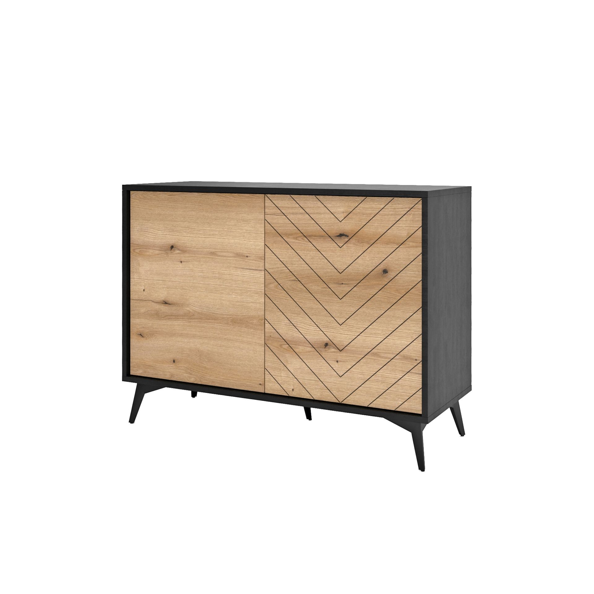 Komoda K104 Diamond Piaski Meble Dąb Evoke, Czarna Struktura