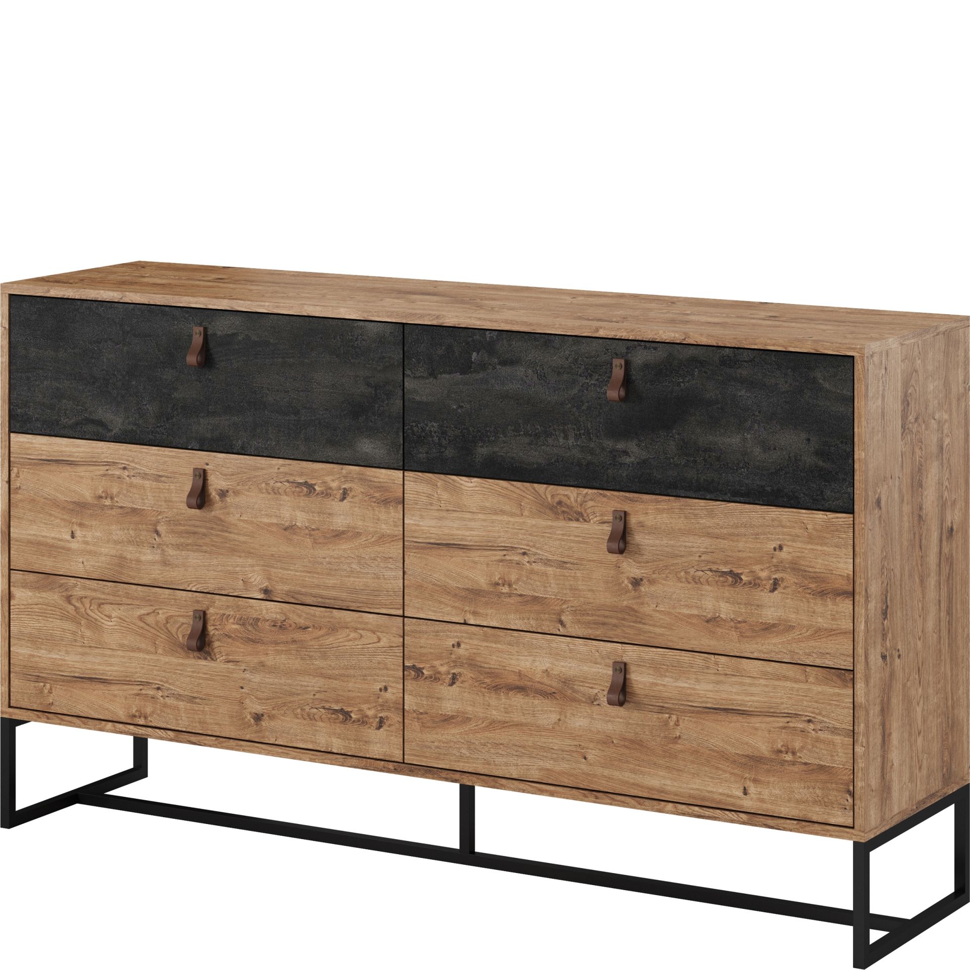 Komoda DKS154 Dark Piaski Meble Dąb Ribbeck, Czarny Kamień