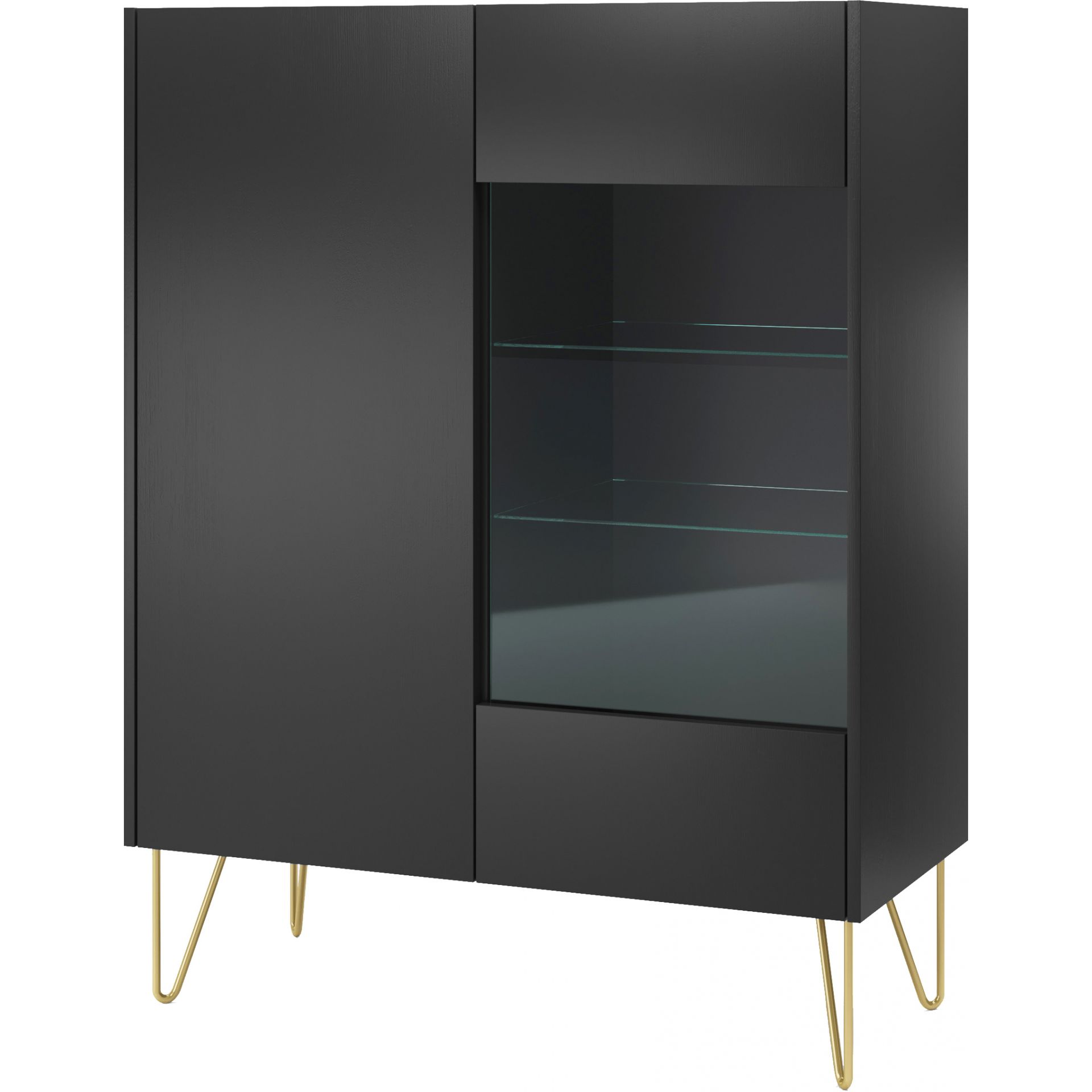 Kredens WT97 Harmony Piaski Meble Czarny Grafit U12007 Struktura Natural Wood, Marmur Black Royal S63052