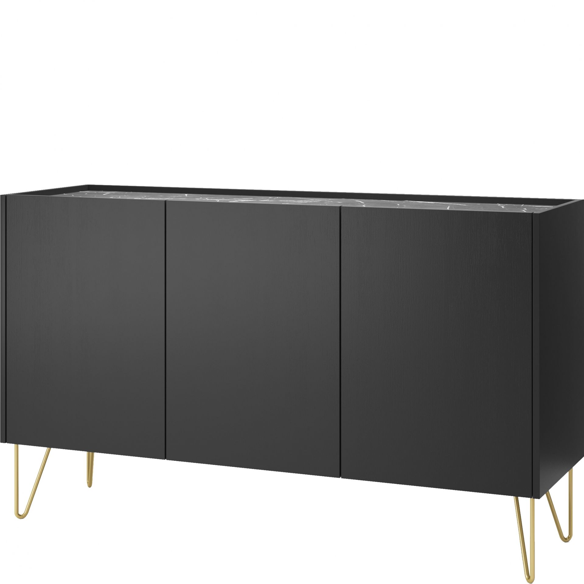 Komoda K144 Harmony Piaski Meble Czarny Grafit U12007 Struktura Natural Wood, Marmur Black Royal S63052