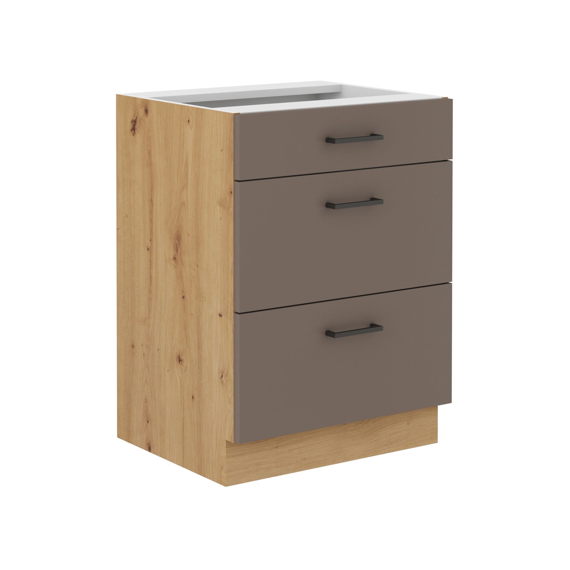 Szafka Dolna Stojąca 3 Szuflady 60D 3S Bolonia Stolarz Lempert Truffle Grey, Dąb Artisan