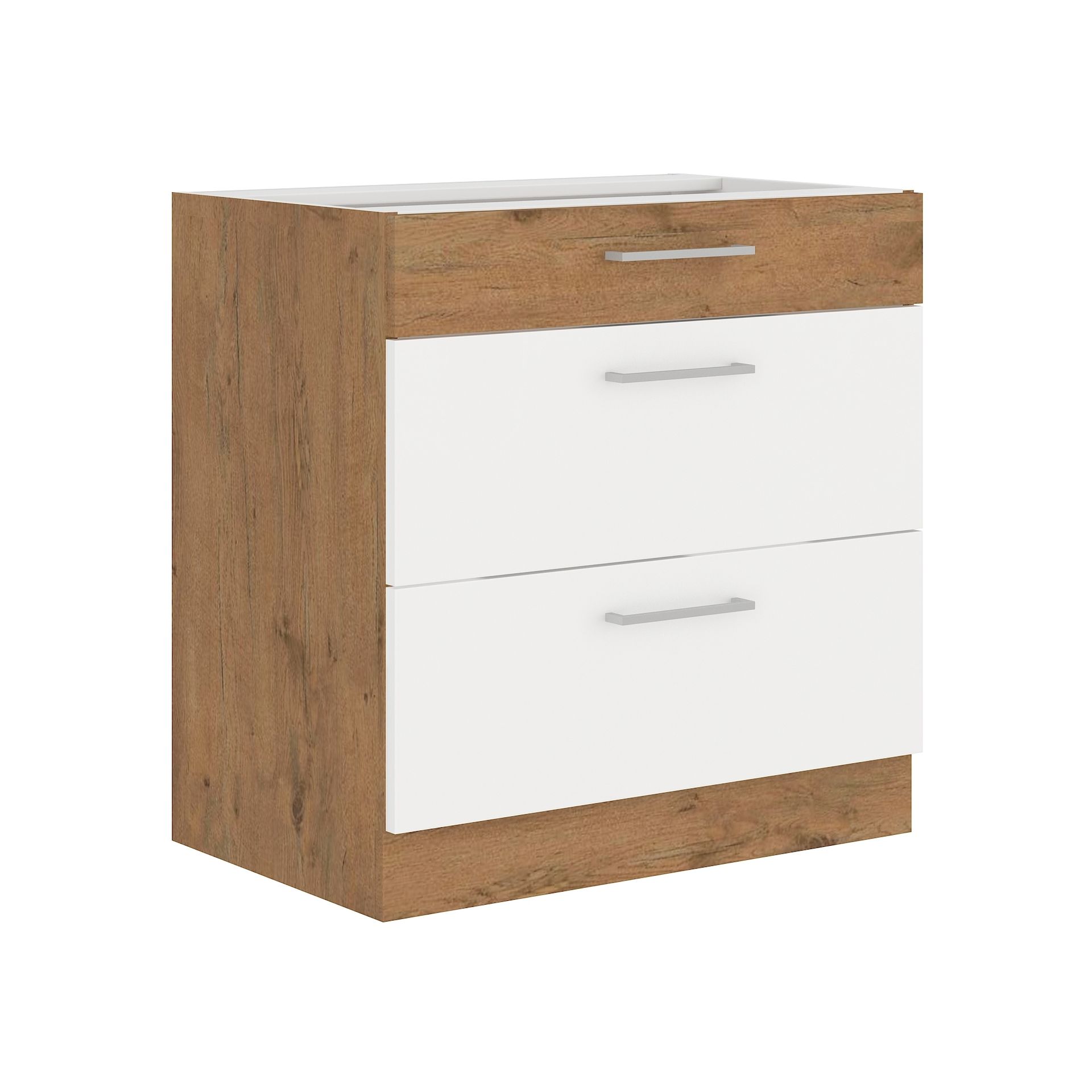 Szafka Dolna Stojąca 3 Szuflady 80D 3S Vigo Biały Połysk Stolarz Lempert Biały, Dąb Lancelot
