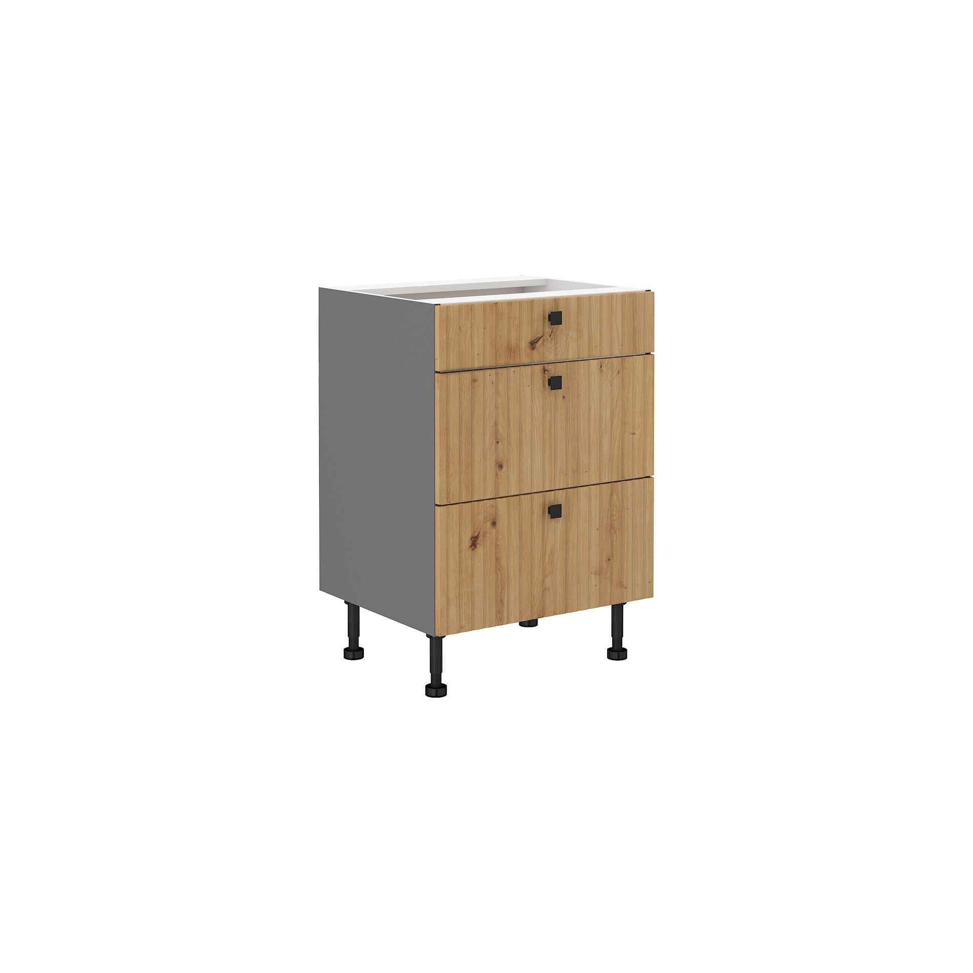 Szafka Dolna Stojąca 3 Szuflady 60D 3S Ava Stolarz Lempert Dąb Artisan, Antracyt