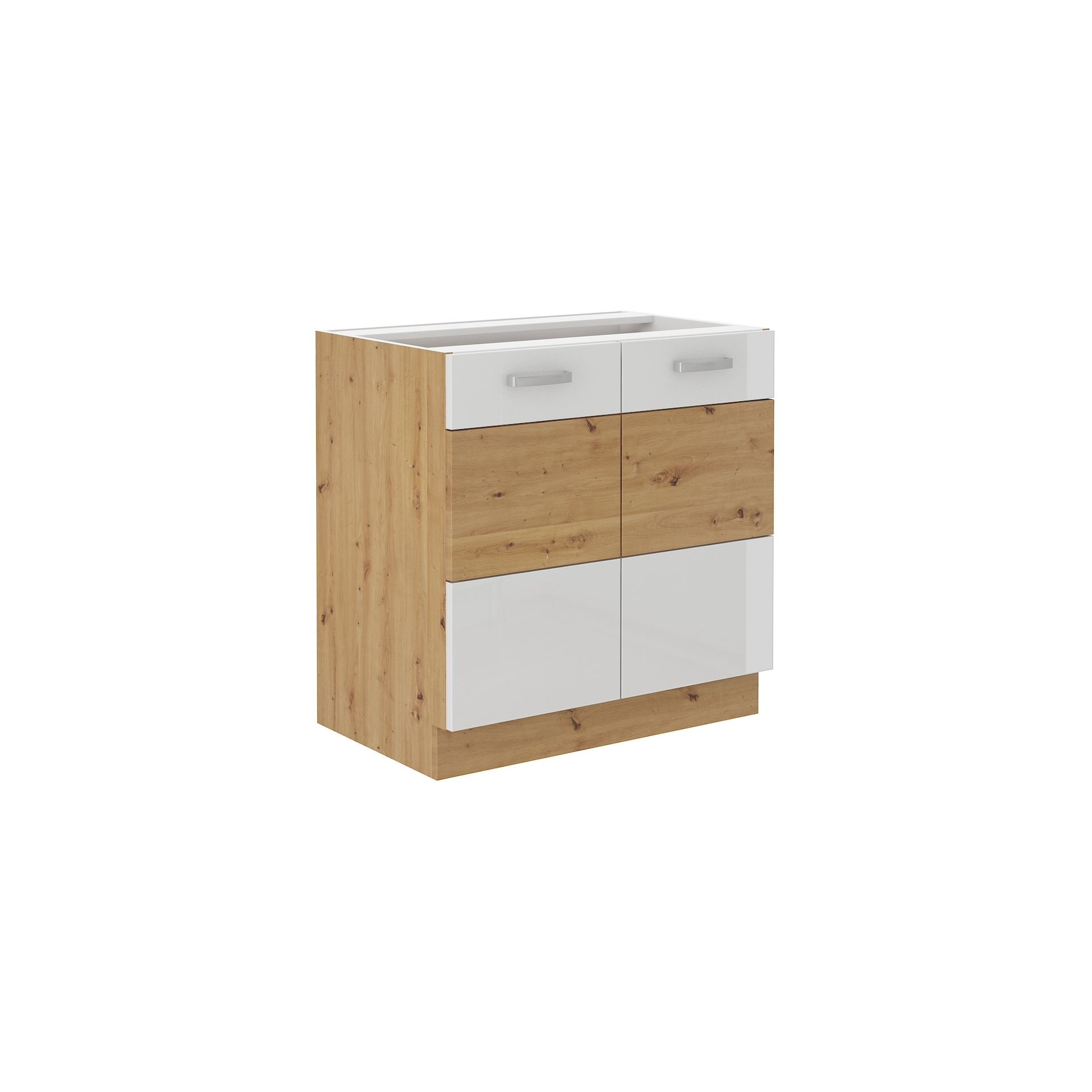 Szafka Dolna Stojąca 2 Drzwi 80 D 2F Artisan Biały Połysk Stolarz Lempert Dąb Artisan, Biały