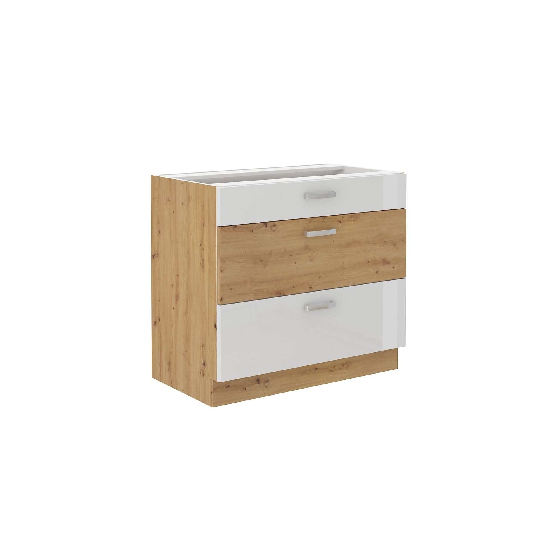 Szafka Dolna Stojąca 3 Szuflady 80D 3S Artisan Biały Połysk Stolarz Lempert Dąb Artisan, Biały