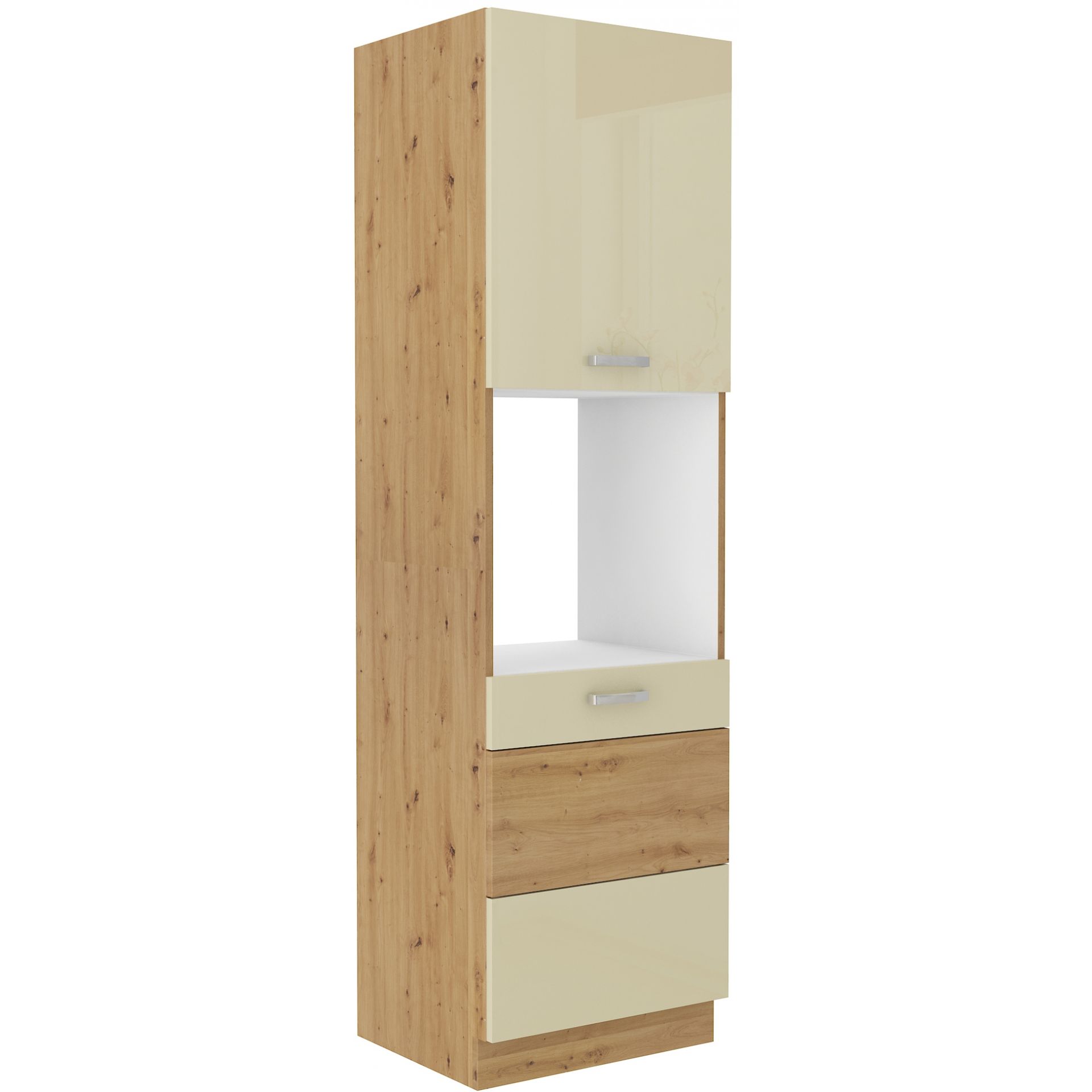 Szafka Dolna Wysoka Słupek Pod Zabudowę Piekarnika 60 DP-210 2F Artisan Krem Połysk Stolarz Lempert Dąb Artisan, Krem