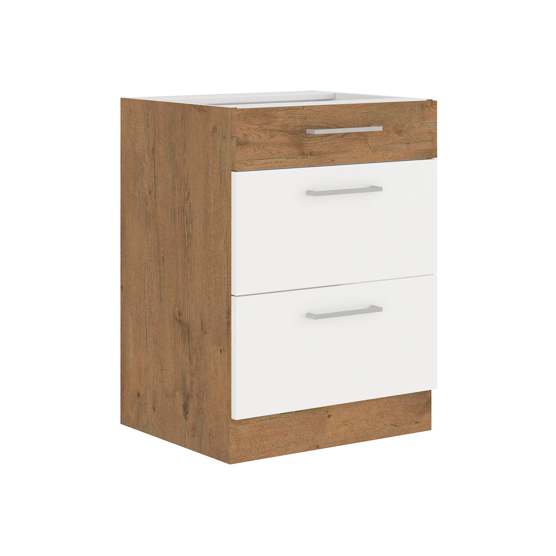 Szafka Dolna Stojąca 3 Szuflady 60 D 3S Vigo Biały Połysk Stolarz Lempert Biały, Dąb Lancelot