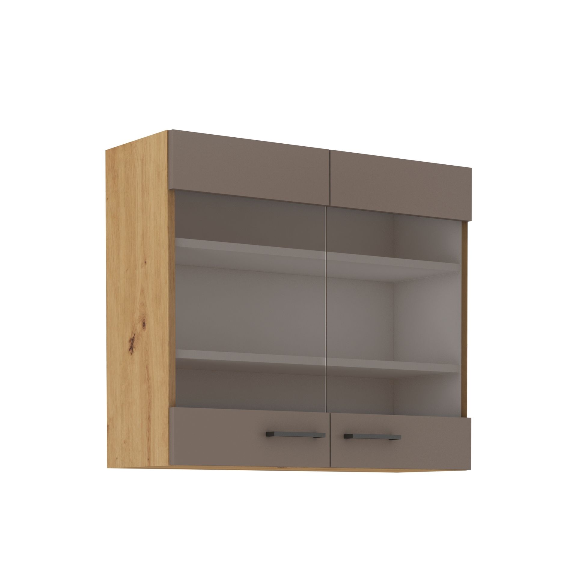 Szafka Górna Wisząca Witryna 2 Drzwi 80 GS-72 2F Bolonia Stolarz Lempert Truffle Grey, Dąb Artisan