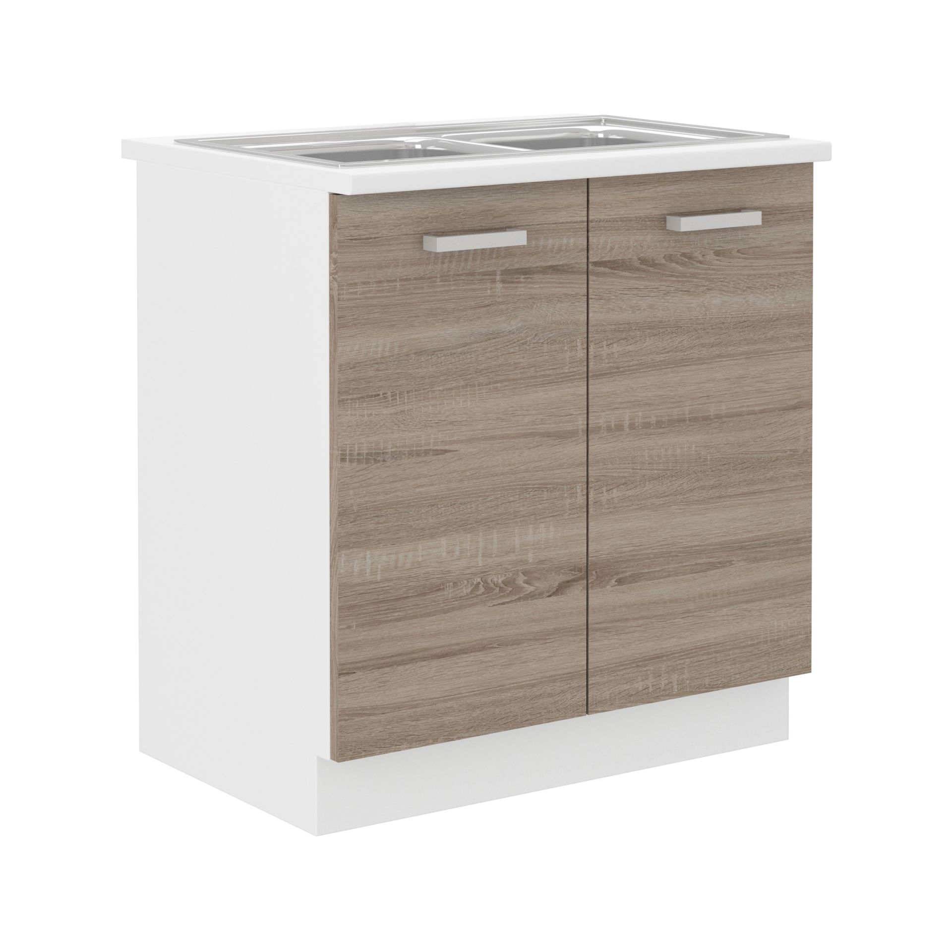 Szafka Pod Zlewozmywak 2 Drzwi 80ZL 2F z Blatem Dave Stolarz Lempert Dąb Sonoma Trufel, Biały