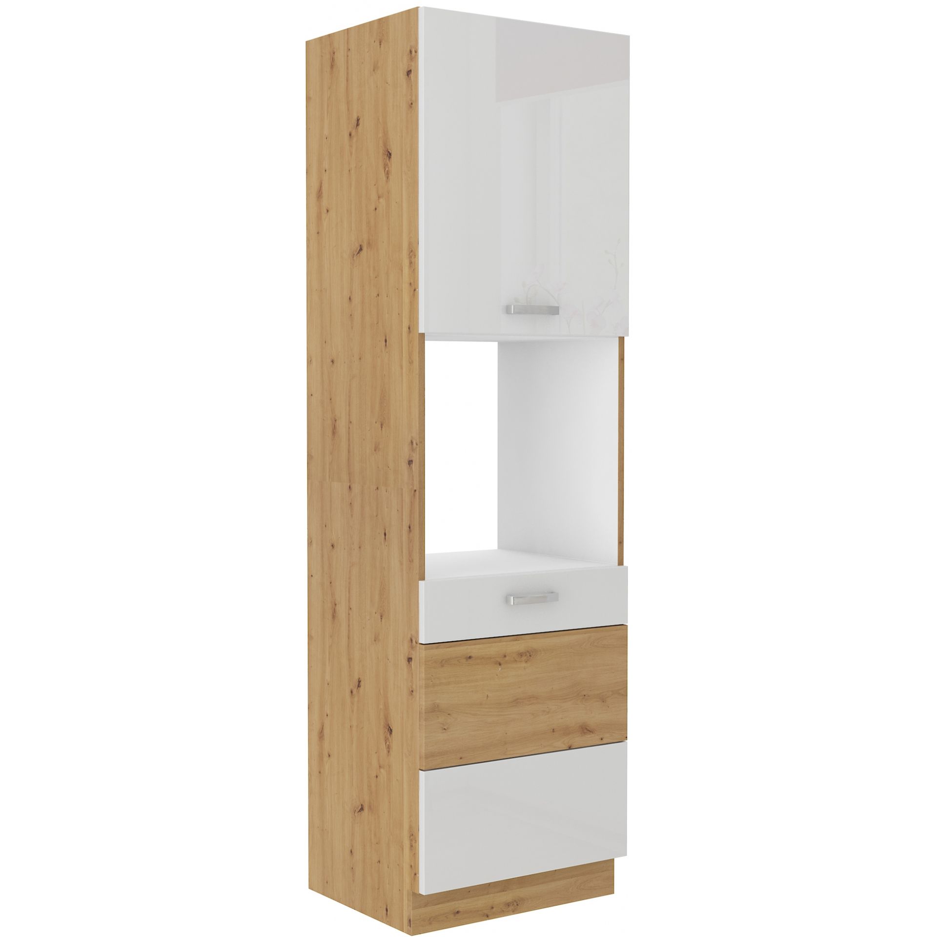 Szafka Dolna Wysoka Słupek Pod Zabudowę Piekarnika 60 DP-210 2F Artisan Biały Połysk Stolarz Lempert Dąb Artisan, Biały