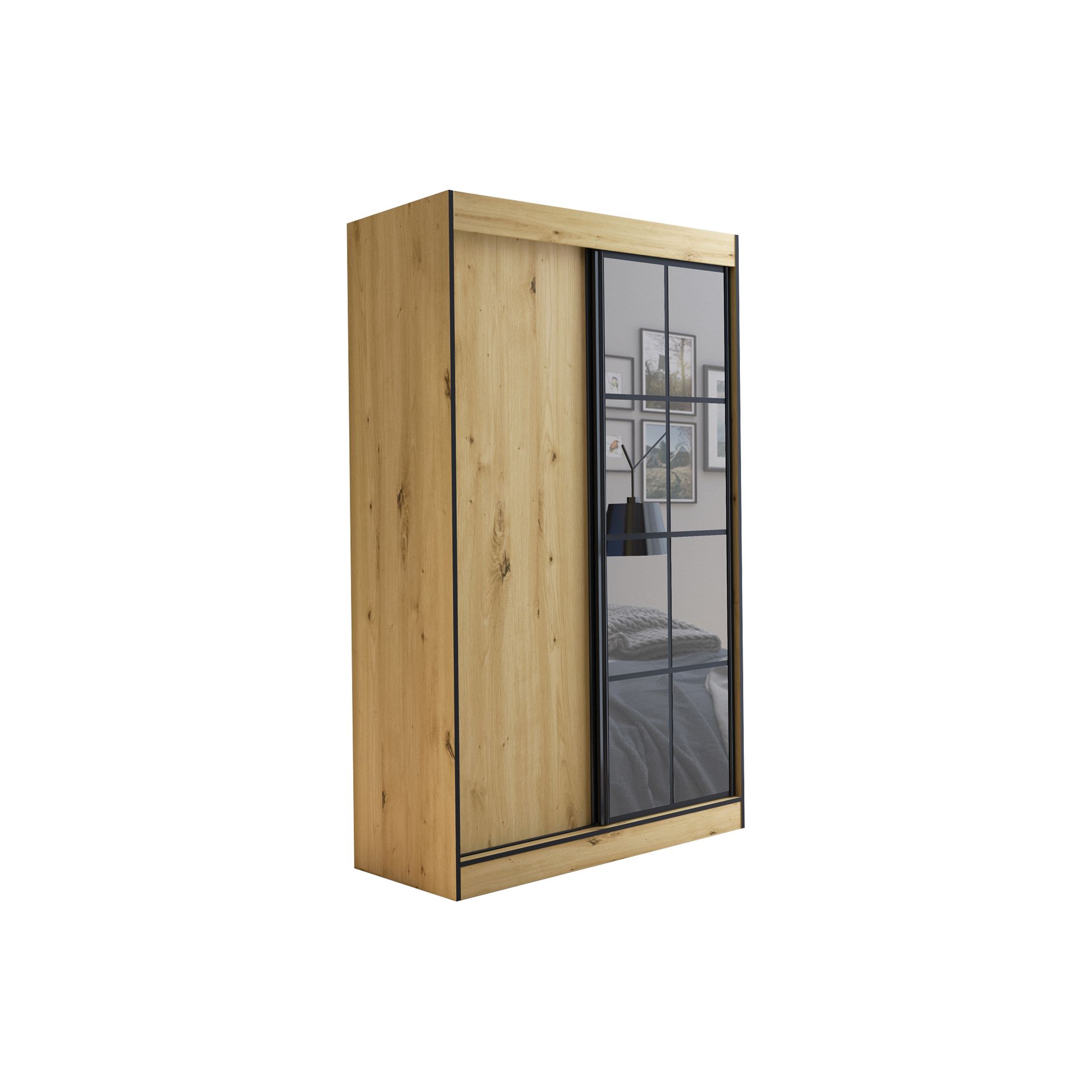 Szafa Oslo II 120 z Lustrem Jurek Meble Dąb Artisan, Czarny