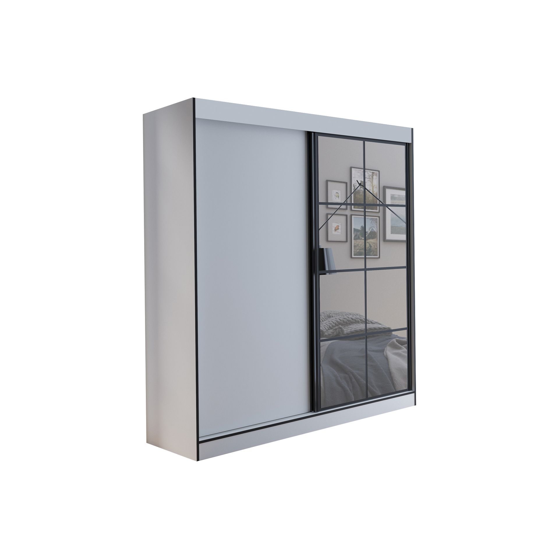 Szafa Oslo II 180 z Lustrem Jurek Meble Biały, Czarny