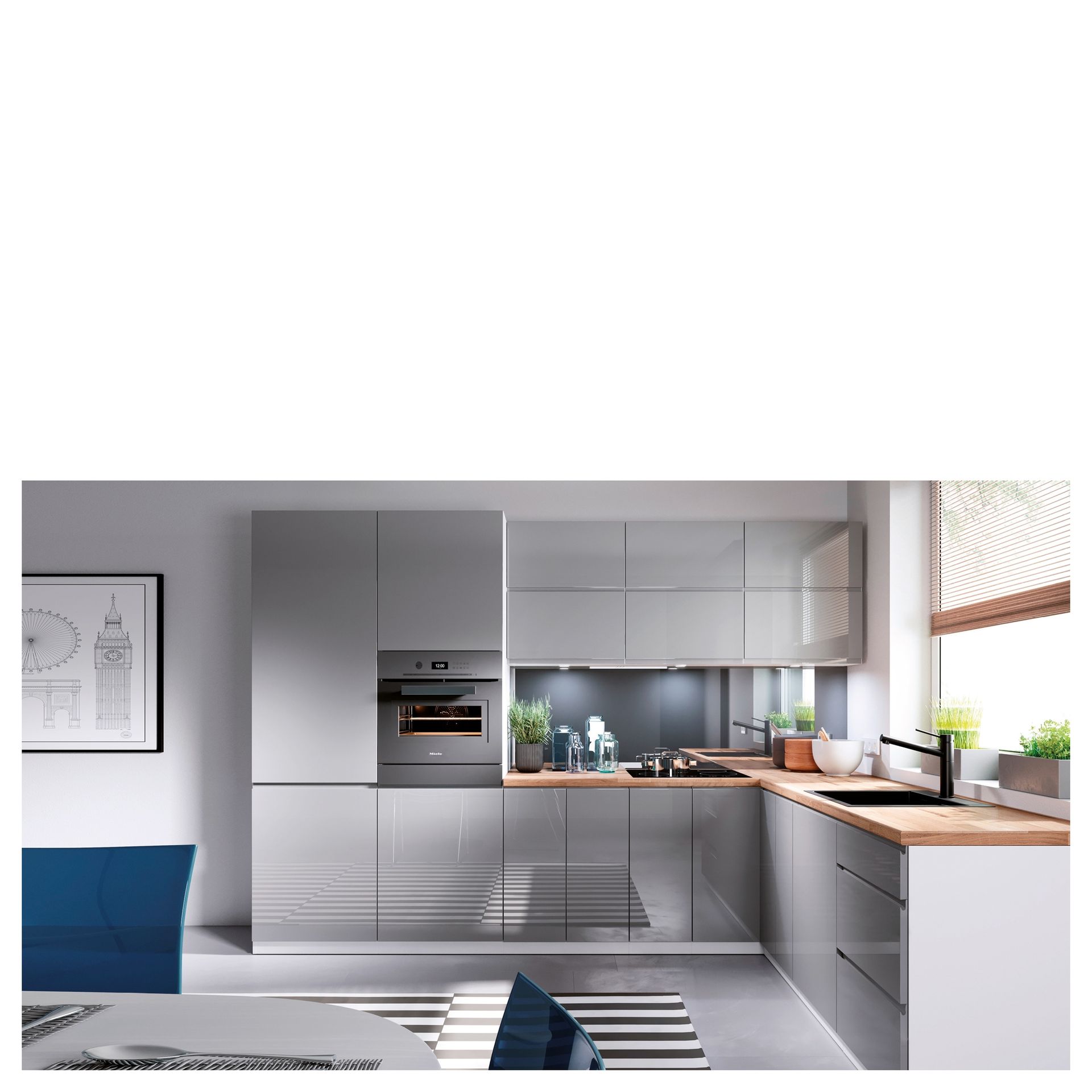 Zestaw Mebli Kuchennych 300 x 240 cm Grey Połysk Aspen Gała Meble Grey, White