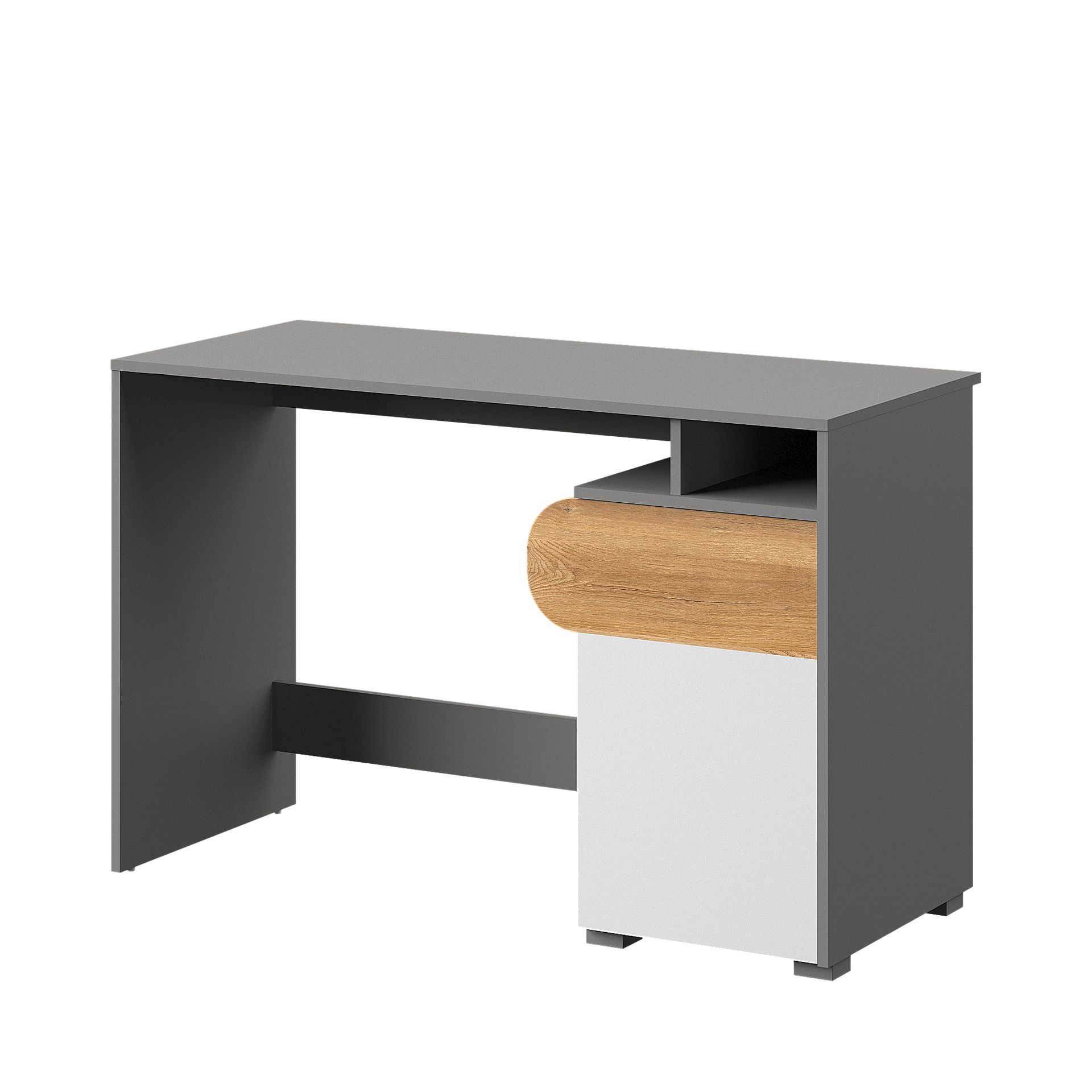 Biurko CA8 Carini Dolmar Biały Brylantowy, Dąb Nash, Jasny Grafit