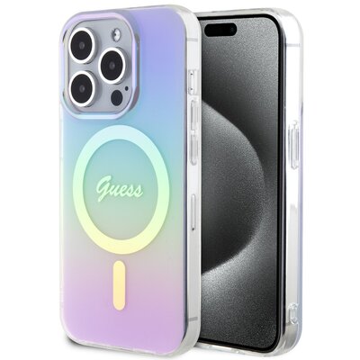 Guess Etui Hardace IML Iridescent Magsafe do iPhone 15 Pro Max 6,7 cala Fioletowy GUHMP15XHITSU