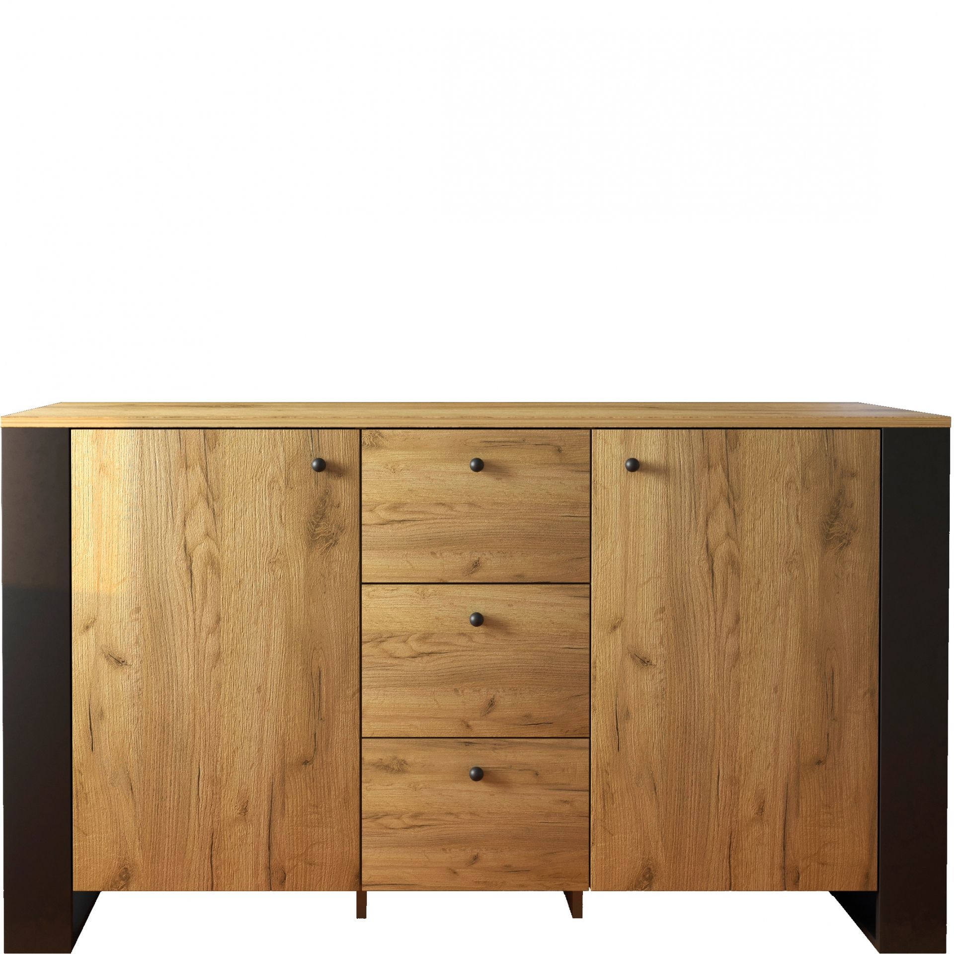 Komoda 2D3S Wood Mebel Bos Dąb Craft Złoty, Czarny