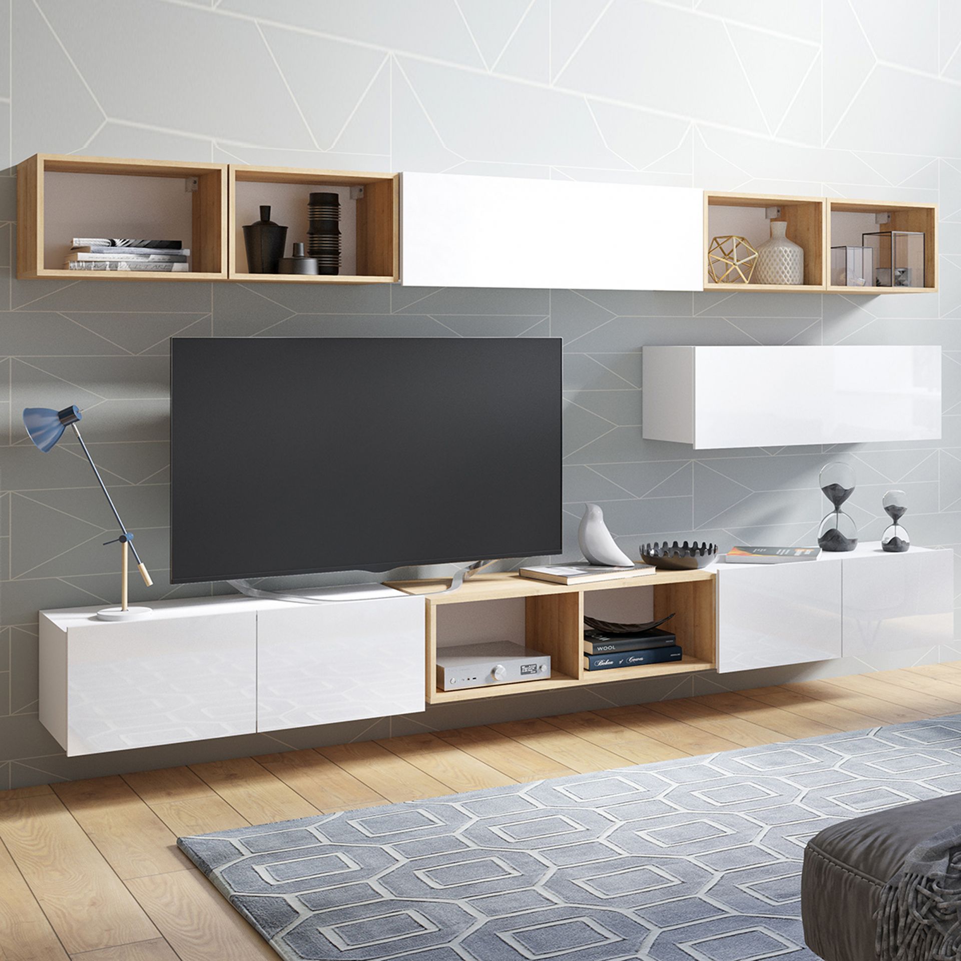 Meblościanka 26 Calabrini Calabrini GIB Meble Czarny Mat / Czarny Połysk / Dąb Artisan