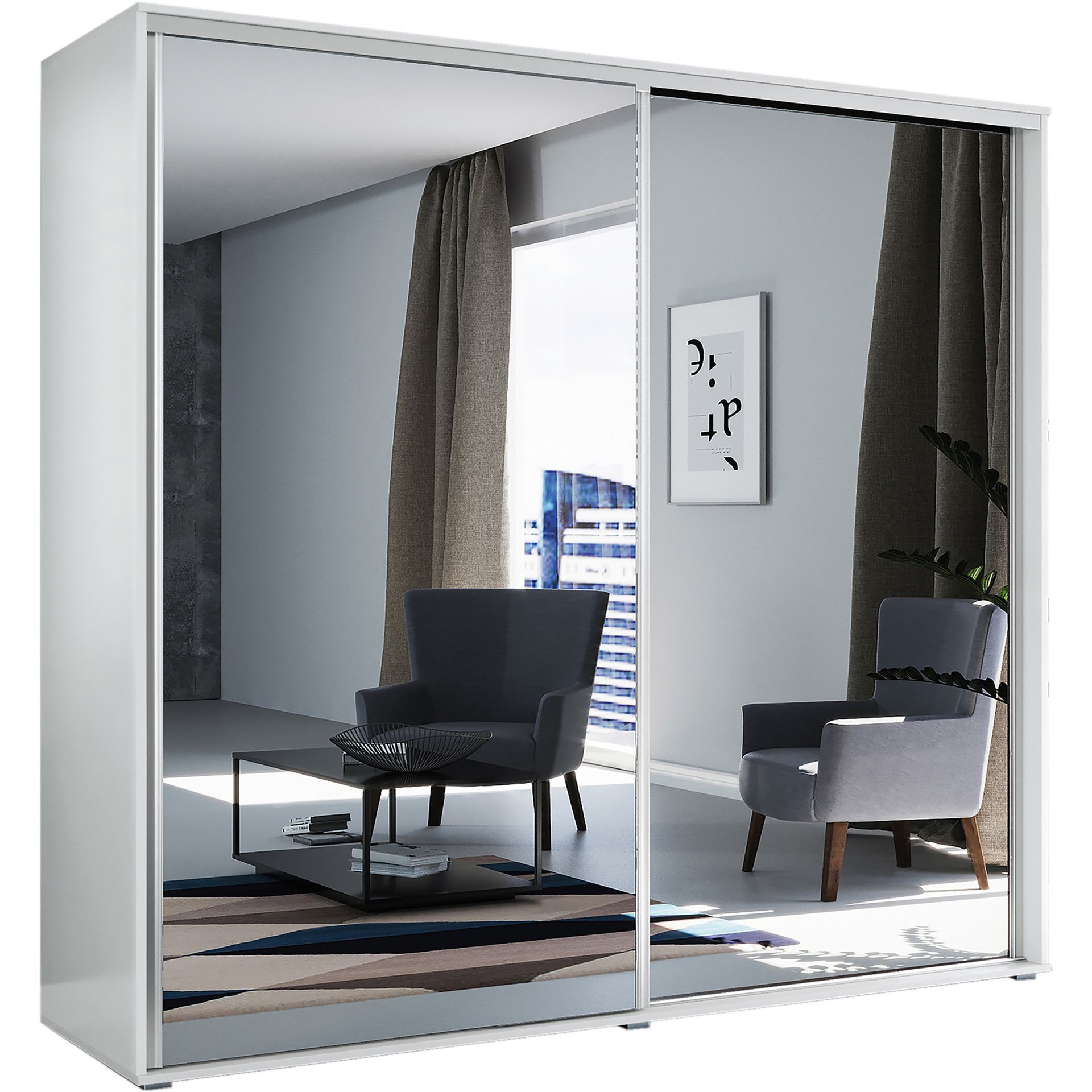 Szafa Przesuwna 200 z Lustrem A1 Skąpski Meble Biały, Sonoma, 215 cm