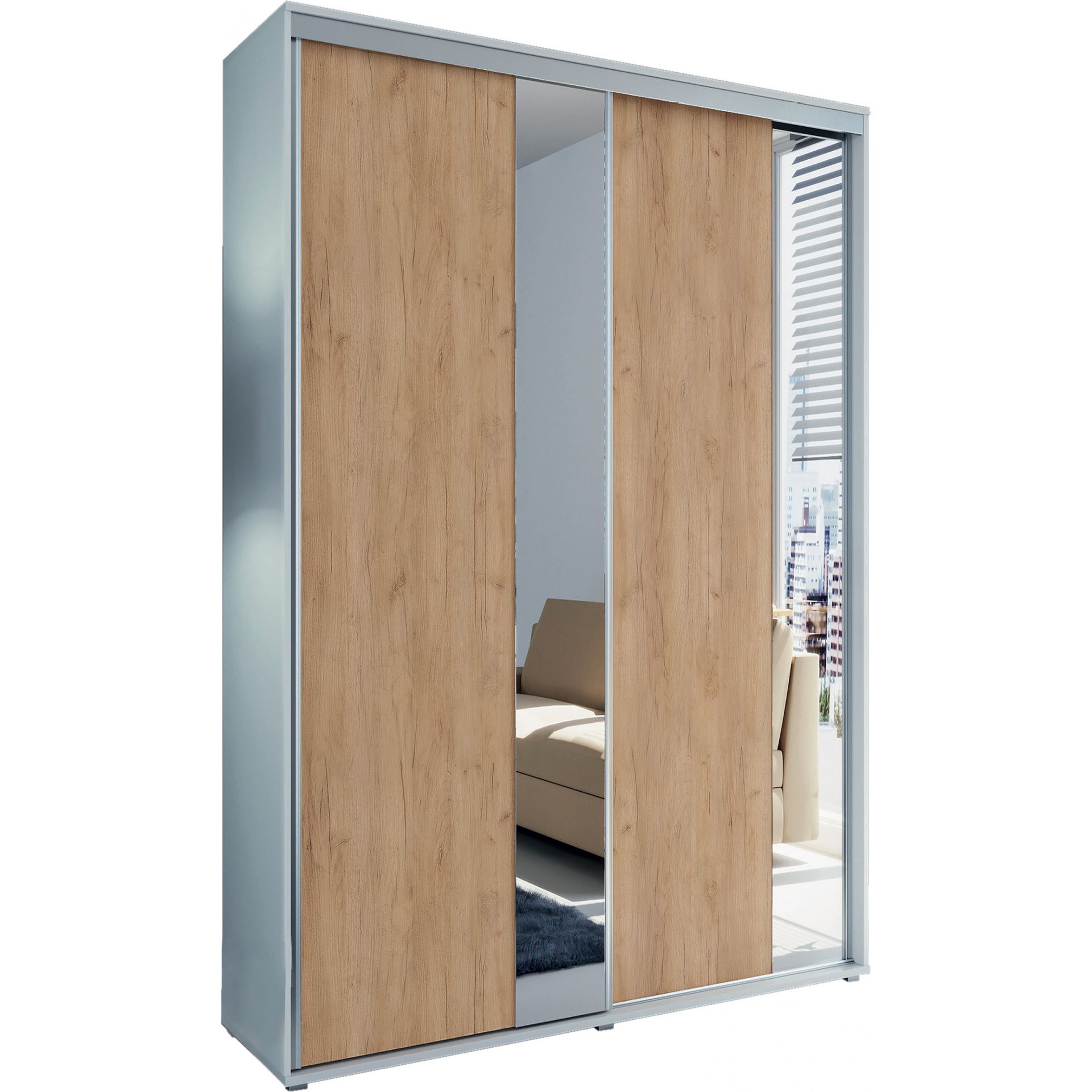 Szafa Przesuwna 125 z Lustrem A4 Skąpski Meble Czekolada, Craft Złoty, 215 cm