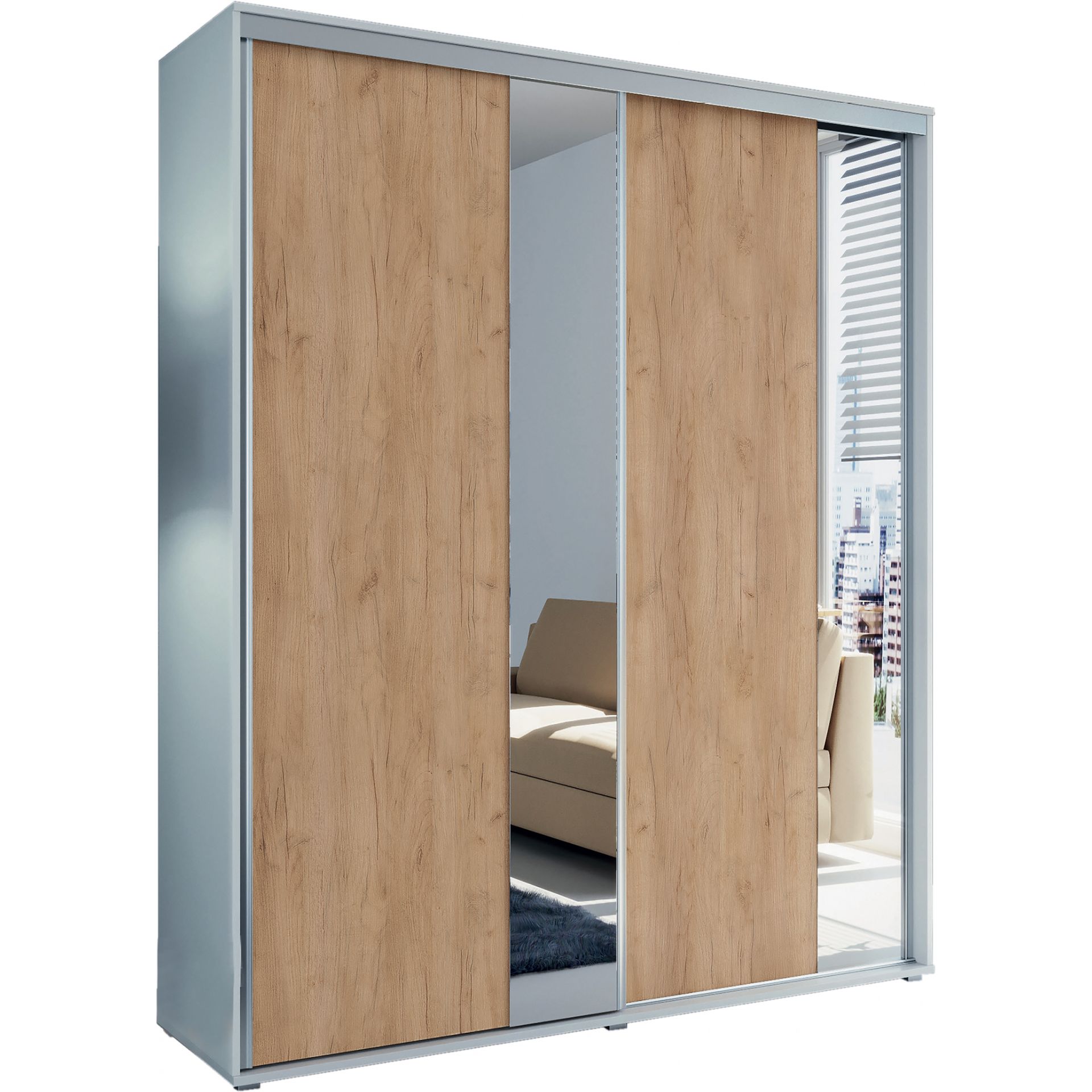 Szafa Przesuwna 150 z Lustrem A4 Skąpski Meble Czekolada, Biały, 215 cm