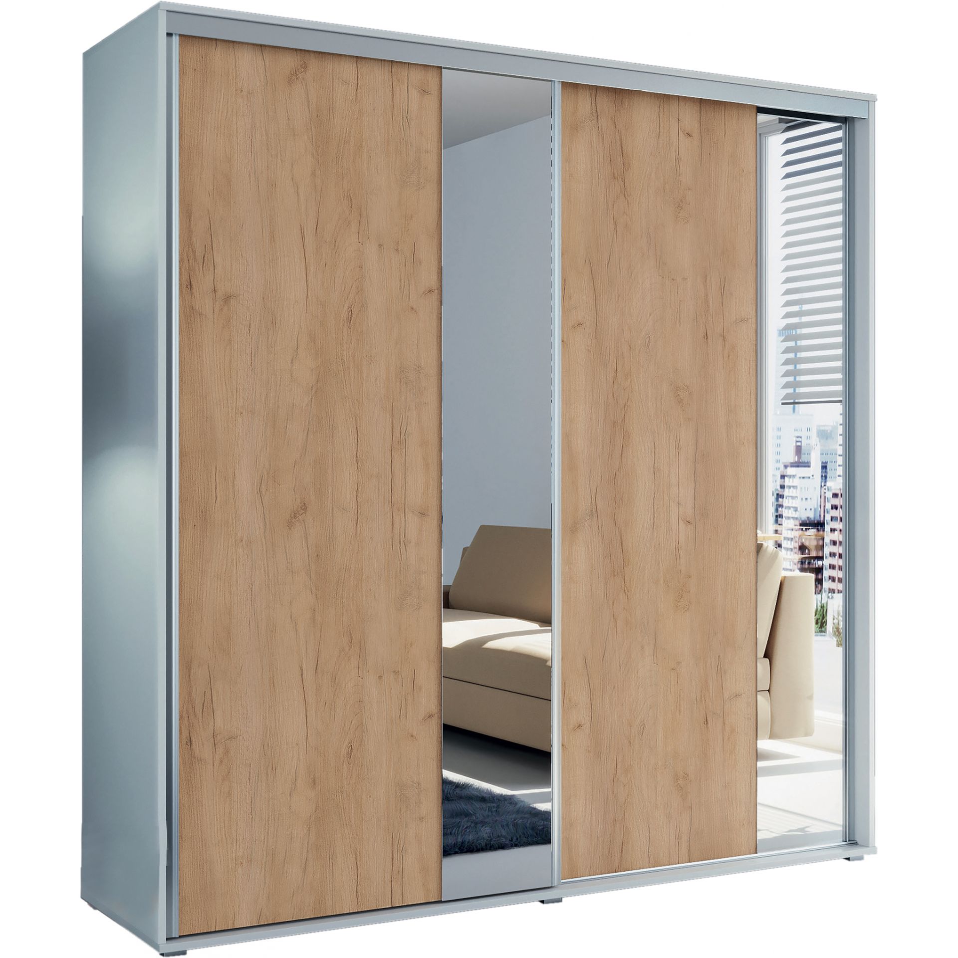 Szafa Przesuwna 175 z Lustrem A4 Skąpski Meble Craft Złoty, Craft Złoty, 215 cm