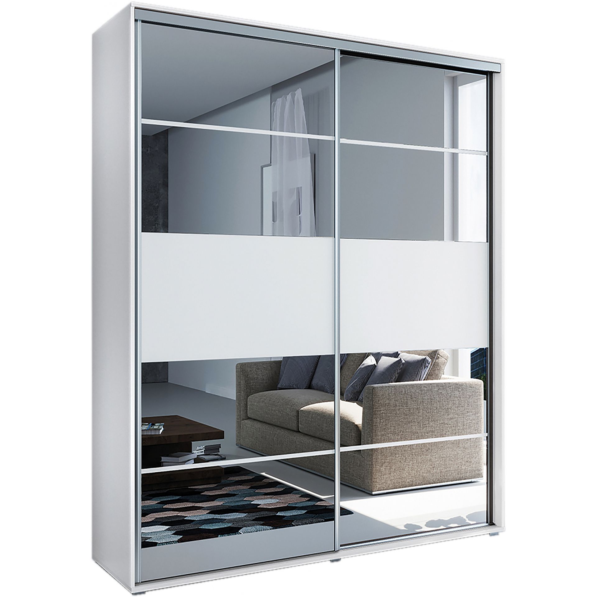 Szafa Przesuwna 150 z Lustrem A6 Skąpski Meble Biały, Sonoma, 245 cm