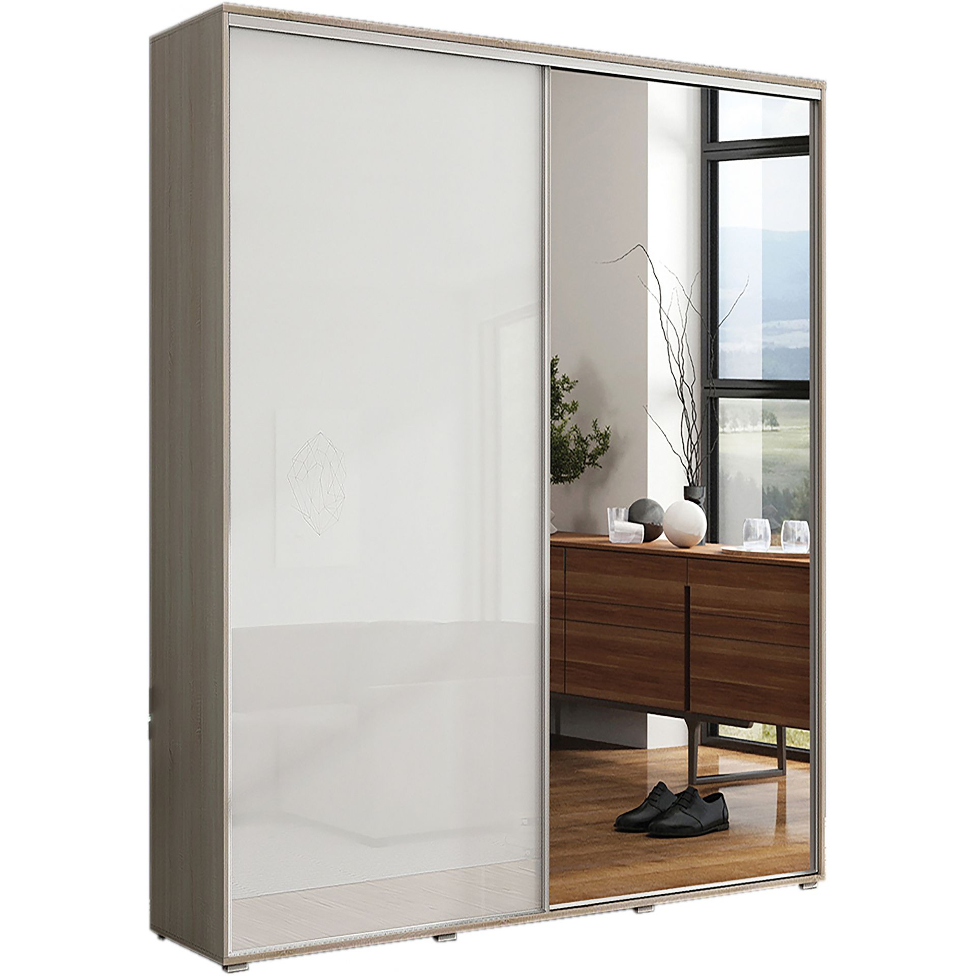 Szafa Przesuwna 150 A7 Skąpski Meble Sonoma, 215 Cm, Sonoma, Biały Połysk